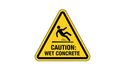 Obraz premium A cautionary sign warns of wet concrete on the construction site with a person slipping.