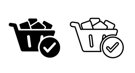Shopping cart full icon with checkmark: black silhouette and outline © MdDelowar