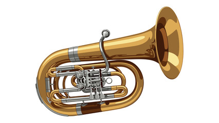 Realistic brass tuba on white background with detailed design