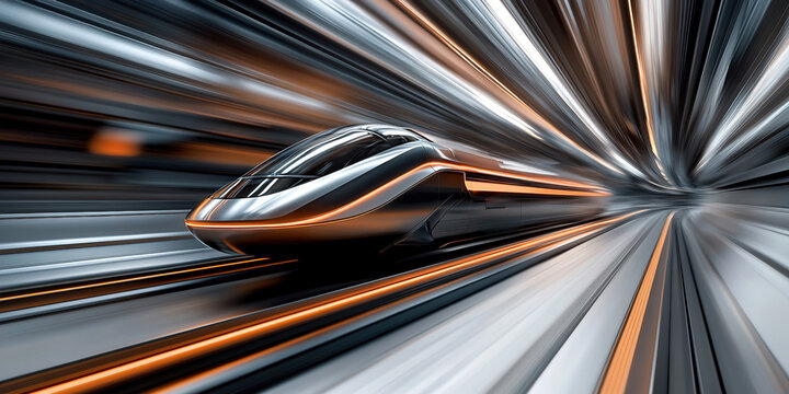 Futuristic underground tunnel transport maglev train