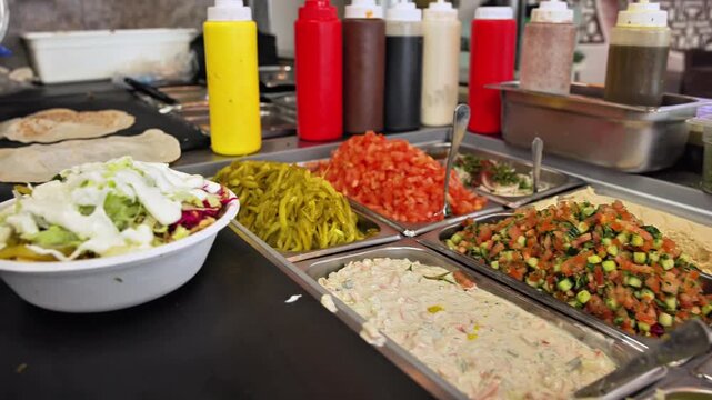 Shawarma Bowl with Rice, Vegetables and Sauces &ndash; Middle Eastern Cuisine