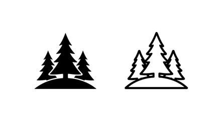 Obraz premium Group of fir trees icon on hill, simple vector silhouette