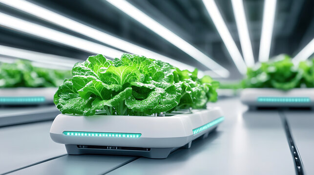 Modern greenhouse soilless cultivation robotic arm sprinkler irrigation technology agricultural scene