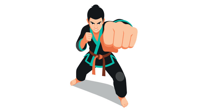 Martial arts fighter in dynamic punch pose wearing traditional uniform