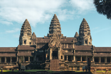 Naklejka premium Ancient Angkor Wat Temple in Cambodia Under Morning Sunlight