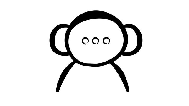 Minimalist monkey face with simple lines and curves 4k animated stock video in white color background