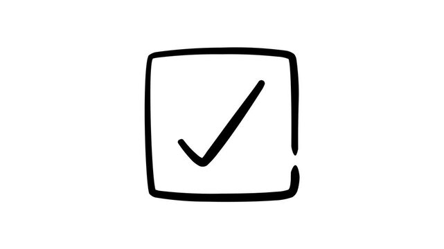 Simple hand drawn checkmark in black 4k animated stock video in white color background