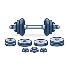 Weightlifting barbell with plates collection