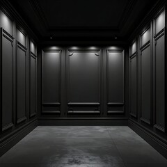 Fototapeta premium Monochromatic Interior - A Study in Dark Elegance and Architectural Minimalism.