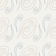 Fototapeta premium Medium Minimal Paisley Seamless Pattern, Blue and Beige Line Art Swirl Abstract Neutral Background