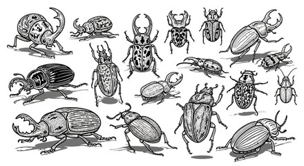 Collection of Various Beetle Species Illustrations. © loxia stock image