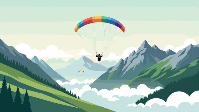 Colorful paragliding adventure over majestic mountain landscape