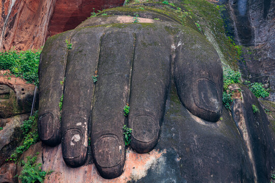 Leshan giant buddha hand carved in rock, china