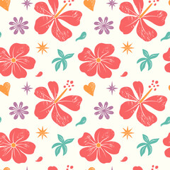 Tropical seamless pattern with red exotic flowers. Summertime floral background with soft texture © Hanna ArtLab