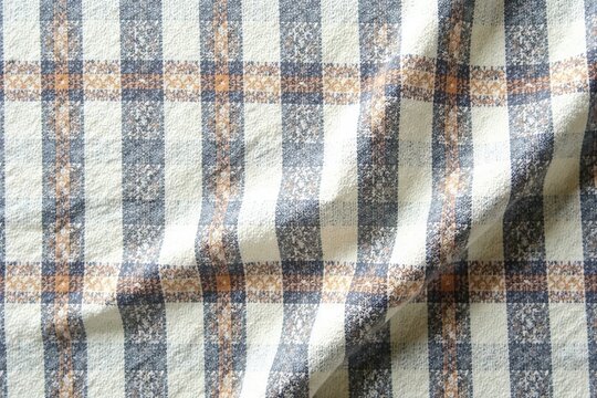 Classic striped cotton fabric featuring a subtle gray and brown check pattern, vintage, textile
