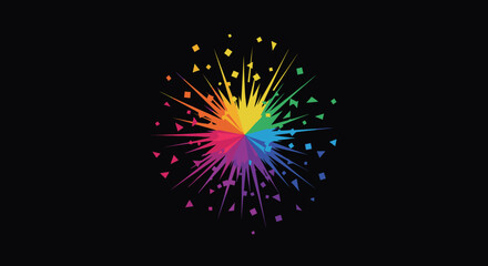 Fototapeta premium Dynamic abstract colorful burst against a dark background, featuring a radiant rainbow spectrum of light and energy, ideal for festive and modern designs.