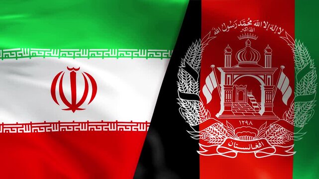Iran vs Afghanistan flag flying animation on a plain background