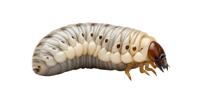 Closeup of a grub insect larva.
