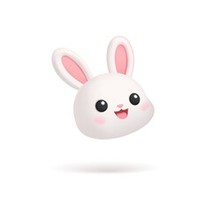 Fototapeta premium Smiling bunny head character, 3D. Wild or domestic bunny, minimalistic icon. Fun, children, Easter, animal. Vector illustration.