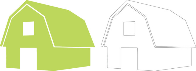 Green and white silhouettes of barns with gambrel roofs © Emon
