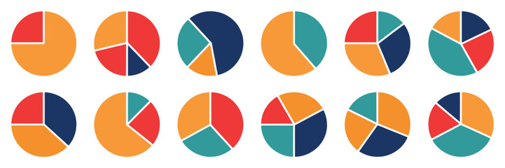 Fototapeta premium Circle diagram, pie chart infographic design. Colorful vector flat cycle chart with labeled sectors, illustrating workflow steps, project milestones, and progress tracking, ideal for business,