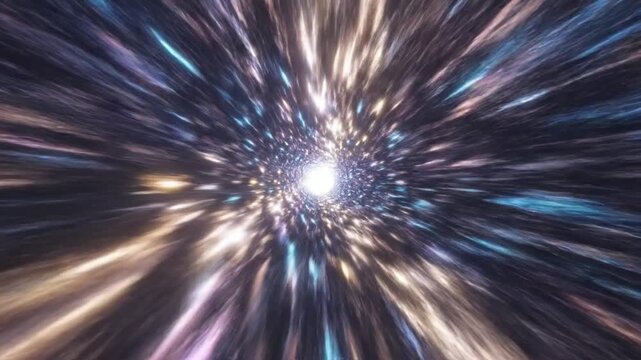 Abstract digital data stream rapidly flowing through a futuristic hyperspace tunnel. Represents high-speed internet, network communication, global connectivity, digital transformation, big data, and..