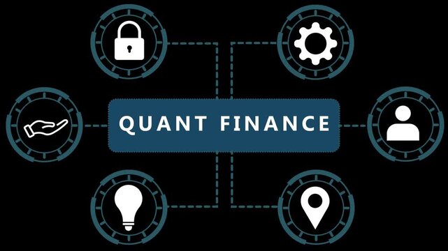 Conceptual infographic explaining quant finance with interconnected representing security investment growth innovation and human capital on a dark background