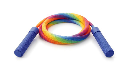 Vibrant Rainbow Jump Rope for Fun Fitness, Exercise, & Cardio Workouts. Colorful Skipping Rope on White Background for Active Play & Healthy Lifestyle.
