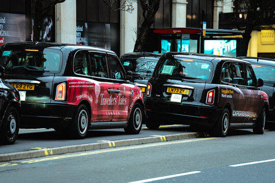 Black Cab Electric Taxi, LEVC TX (London Electric Vehicle Company), British Hackney Carriage, Oxford Street, England, United Kingdom; 2026