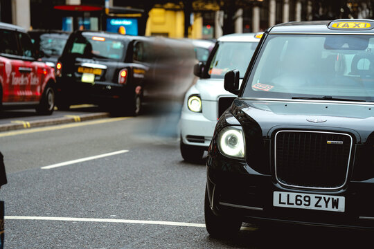 LEVC (London Electric Vehicle Company) TX Brand Black Cab Electric Taxi, British Hackney Carriage, Oxford Street, England, UK, March 2026