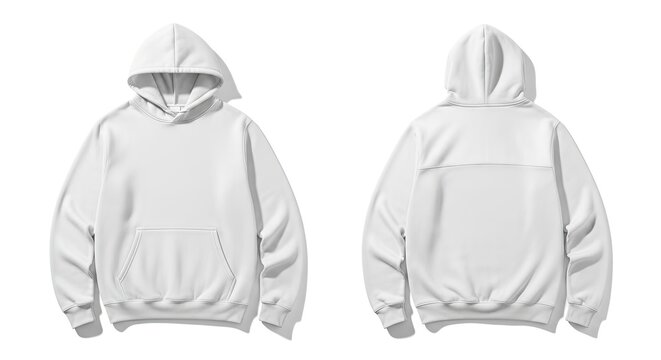 Blank white hoodies front and back views isolated on white background, hoodie mockup concept