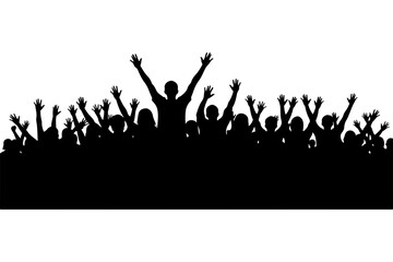 Crowd Celebration with Raised Hands Silhouette