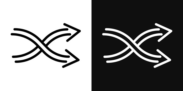 Shuffle arrow icons set in black and white thin line stroke