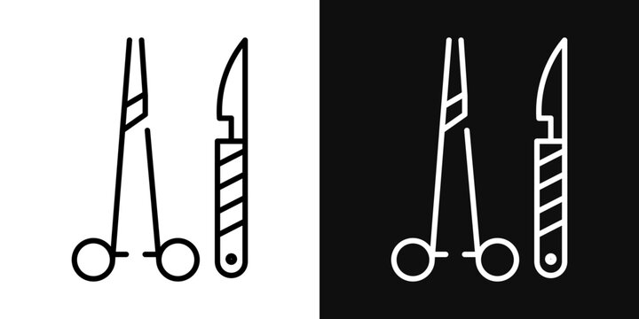 Surgery icons set in black and white thin line stroke