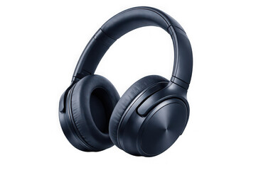 Black wireless headphones with leather ear cushions and adjustable headband on white background for music and travel