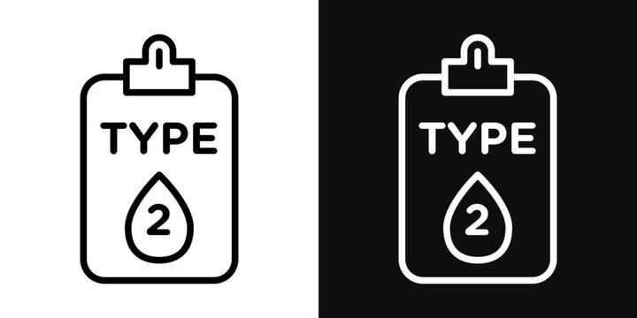 Type 2 diabetes icons set in black and white thin line stroke