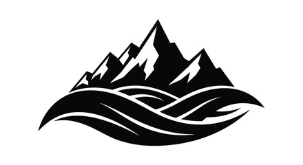 Mountain range and ocean waves depicted in a striking silhouette © Rabbi