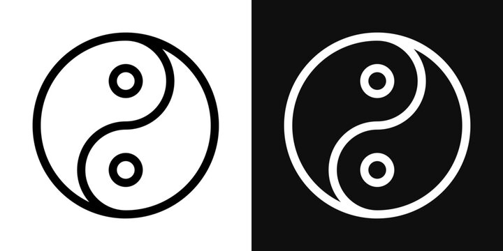 Yin yang icons set in black and white thin line stroke