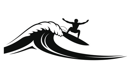 Surfer riding a large wave with arms outstretched a striking silhouette © Rabbi