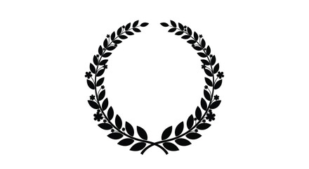 Circular wreath of leaves and flowers a striking black silhouette © Rabbi