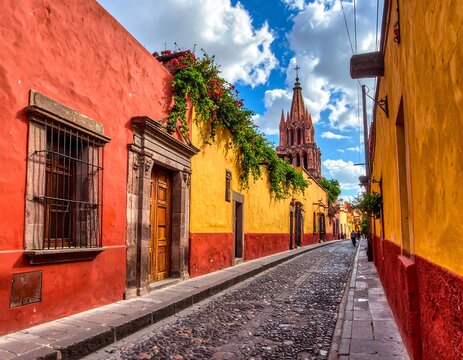San Miguel de Allende Street View with Parroquia de San Miguel Arc?ngel.