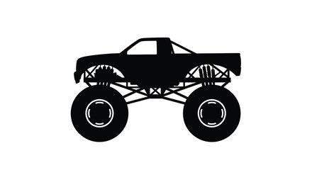 Black silhouette of a monster truck with large tires and detailed frame silhouette © Rabbi