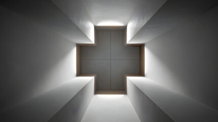 Fototapeta premium Abstract geometric architectural interior with cross shaped light openings minimalist modern design concept