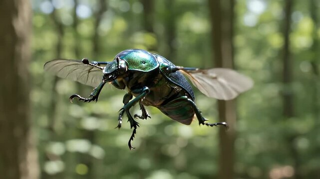 Beetle Flying in Forest Slow Motion.