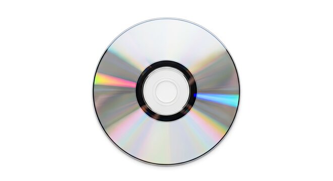 holographic compact disc on plain white background, retro digital storage concept