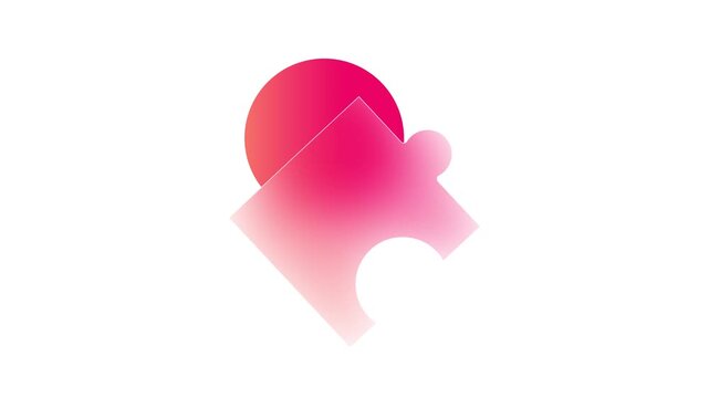 Vibrant pink puzzle piece with gradient effect 4k animated stock video in white color background