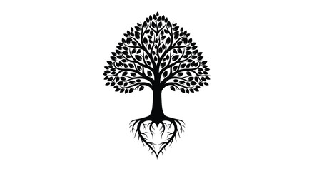Detailed tree with heart shaped roots a striking black silhouette © MdRabby