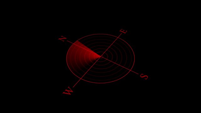 Red Gradient Compass Rose with Cardinal Directions on Dark Background Abstract Geometric north south east west