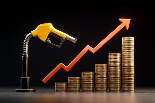 Fuel price growth concept with arrow and coins.