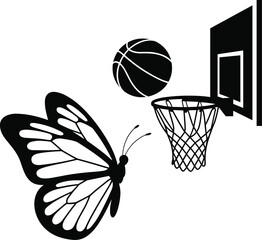 Butterfly watching basketball go through hoop black © Its Morsed here